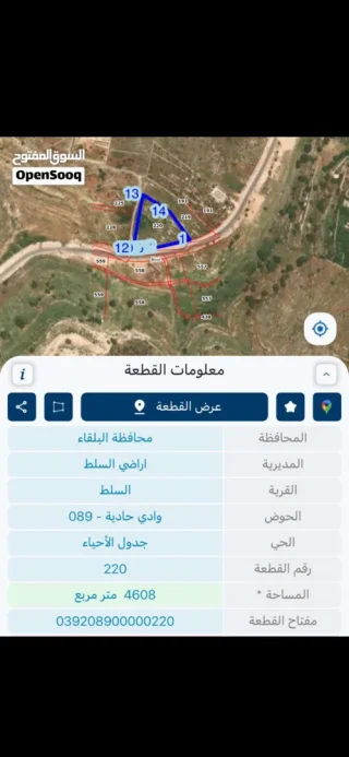 ارض للبيع في البلقاء / السلط منطقة وادي حادي بالقرب من شارع الستين وعلى الحد مع