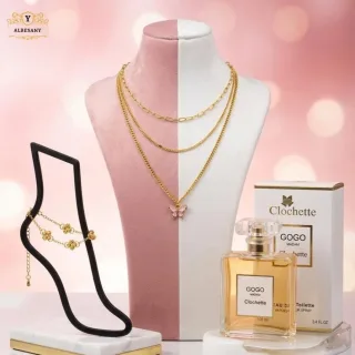 شوفوا جمال ورقي البكج💗* عطر ستاتي ١٠٠ مل- سنسال ٣ طبقات ذهب ايطالي مكفول - خلخال
