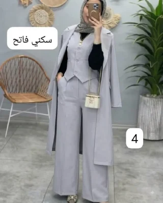 طقم ستاتي 3 قطع (بليزر+فيست+بنطلون ) الخامة باربي المقاسات المتوفرة موضحة بالصور 2