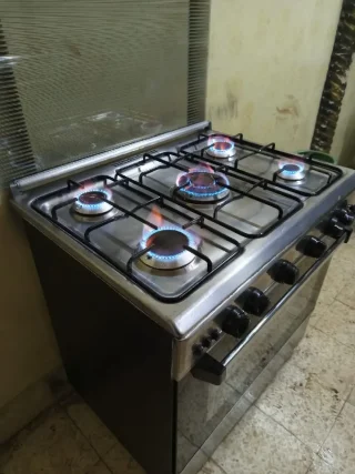 غاز رقم136 فرن غاز خمس عيون ستانلس ستيل نوع ناشونال فخم ⚡قياس 80 سم 🔛نار زرقاء ق 9