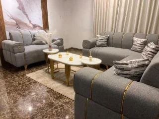 كورنر للبيع مستعجل 9 مقاعد لون سكني خشب سويد🪵🪵 قماشه مخمل لينون تركي 4