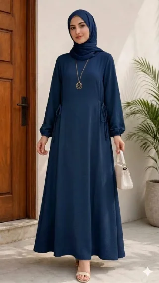 إذا محتـارة؟ السعـر رح يقـرر عنـك❤️فستـان خصر ربط ع الجنبين دبل كـلوش 🙈فـري سـايـ 3