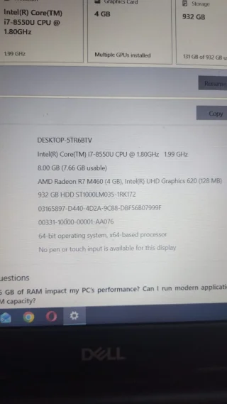 لابتوب مستعمل نظيف delli7 8550 RAM 8GB Graphics card AMD R7 M460 4GB UHD GRAPHIC 2