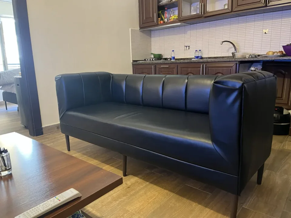 black leather sofa