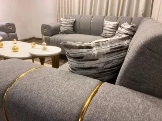 كورنر للبيع مستعجل 9 مقاعد لون سكني خشب سويد🪵🪵 قماشه مخمل لينون تركي 3