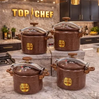 طناجر ضغط ماركة Top Chef كفاله سنهمتوفر لون بني 🤎  و اسود 🖤الاسعار والمقاسات6 لت 2