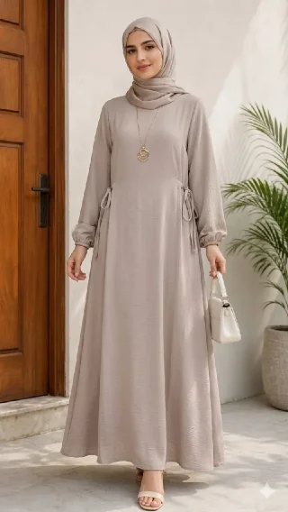إذا محتـارة؟ السعـر رح يقـرر عنـك❤️فستـان خصر ربط ع الجنبين دبل كـلوش 🙈فـري سـايـ 5