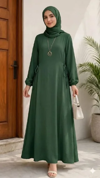 إذا محتـارة؟ السعـر رح يقـرر عنـك❤️فستـان خصر ربط ع الجنبين دبل كـلوش 🙈فـري سـايـ 6