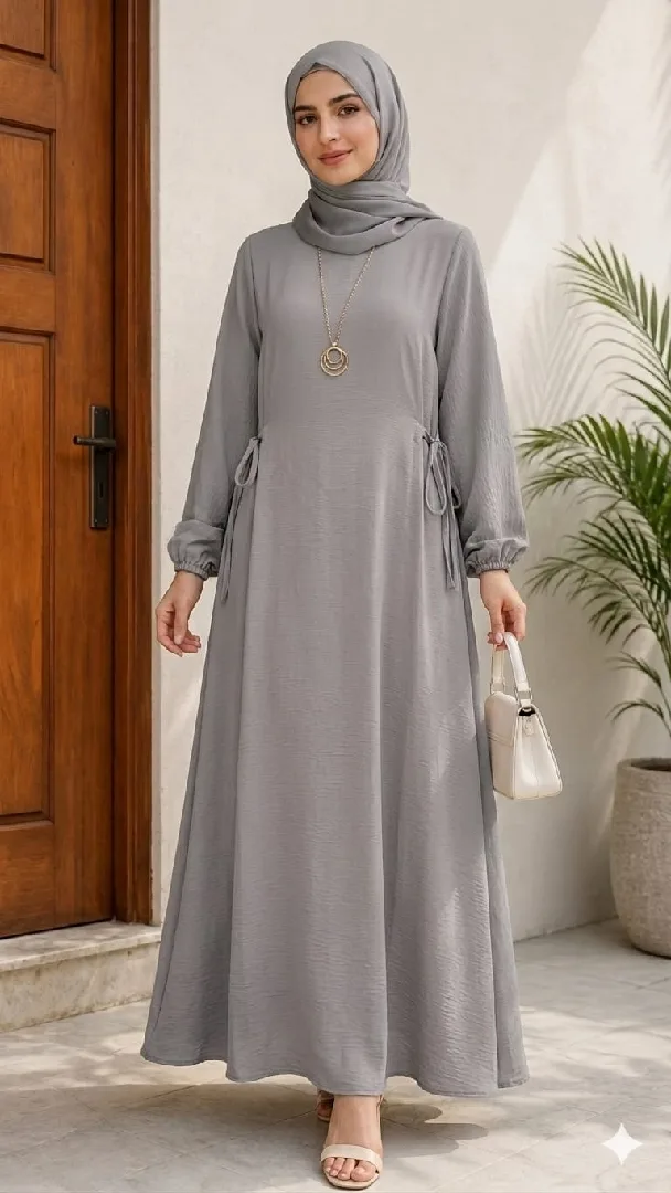 إذا محتـارة؟ السعـر رح يقـرر عنـك❤️فستـان خصر ربط ع الجنبين دبل كـلوش 🙈فـري سـايـ