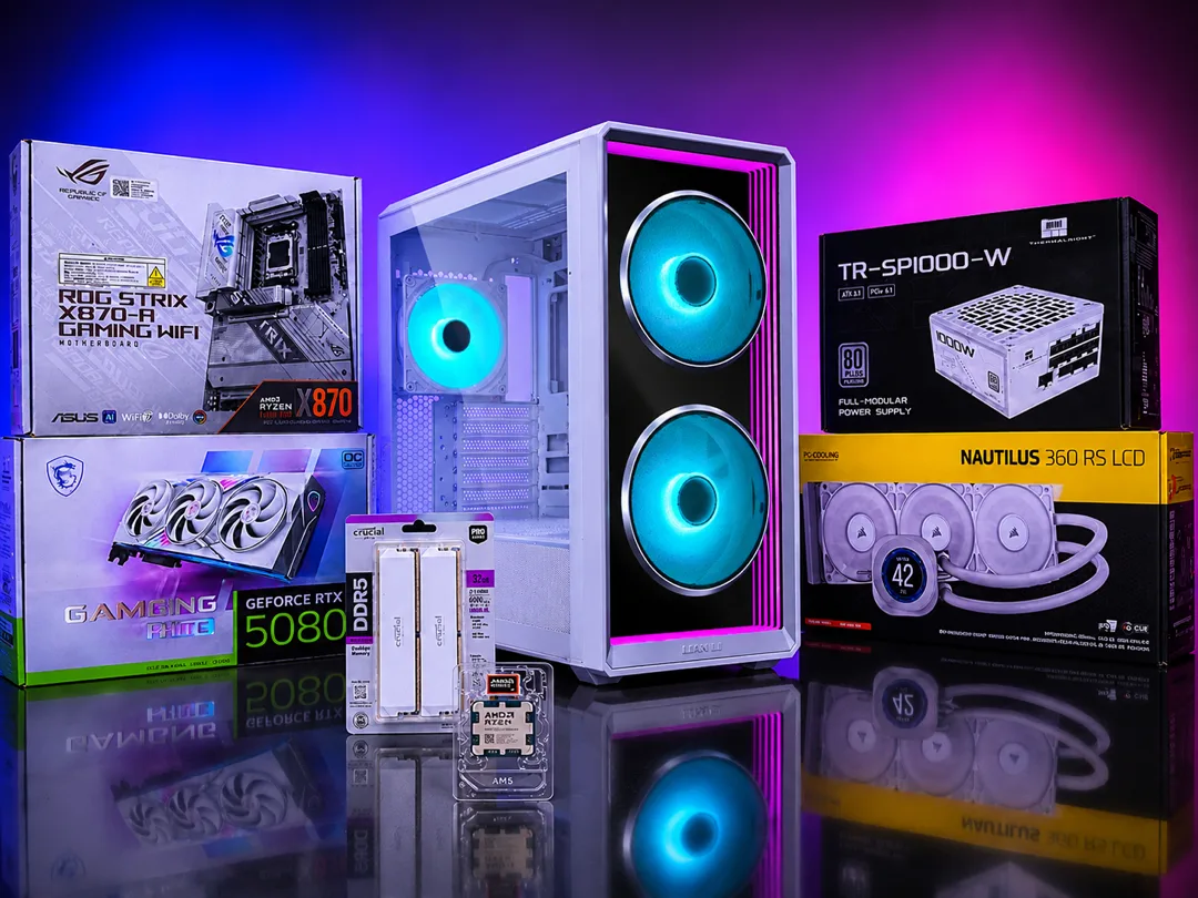 white build PC New Ryzen7 9850 x3d with 5080 msi trio