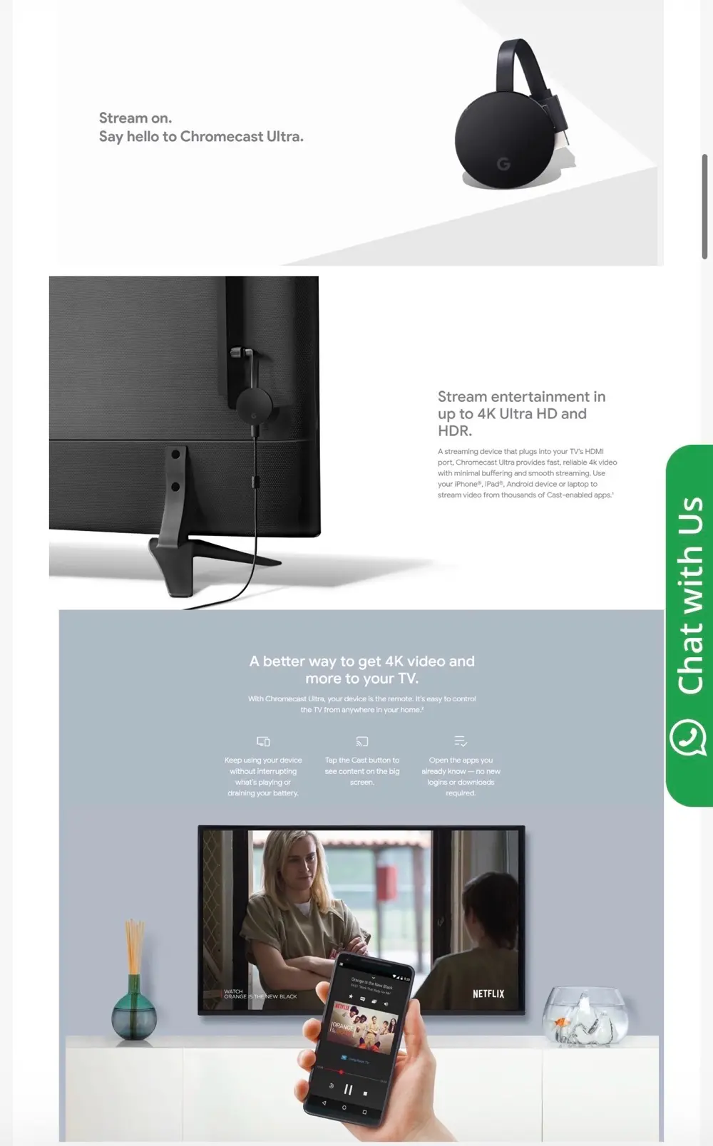 Google Chromecast Ultra 4K Smart TV Streaming Stick - Black