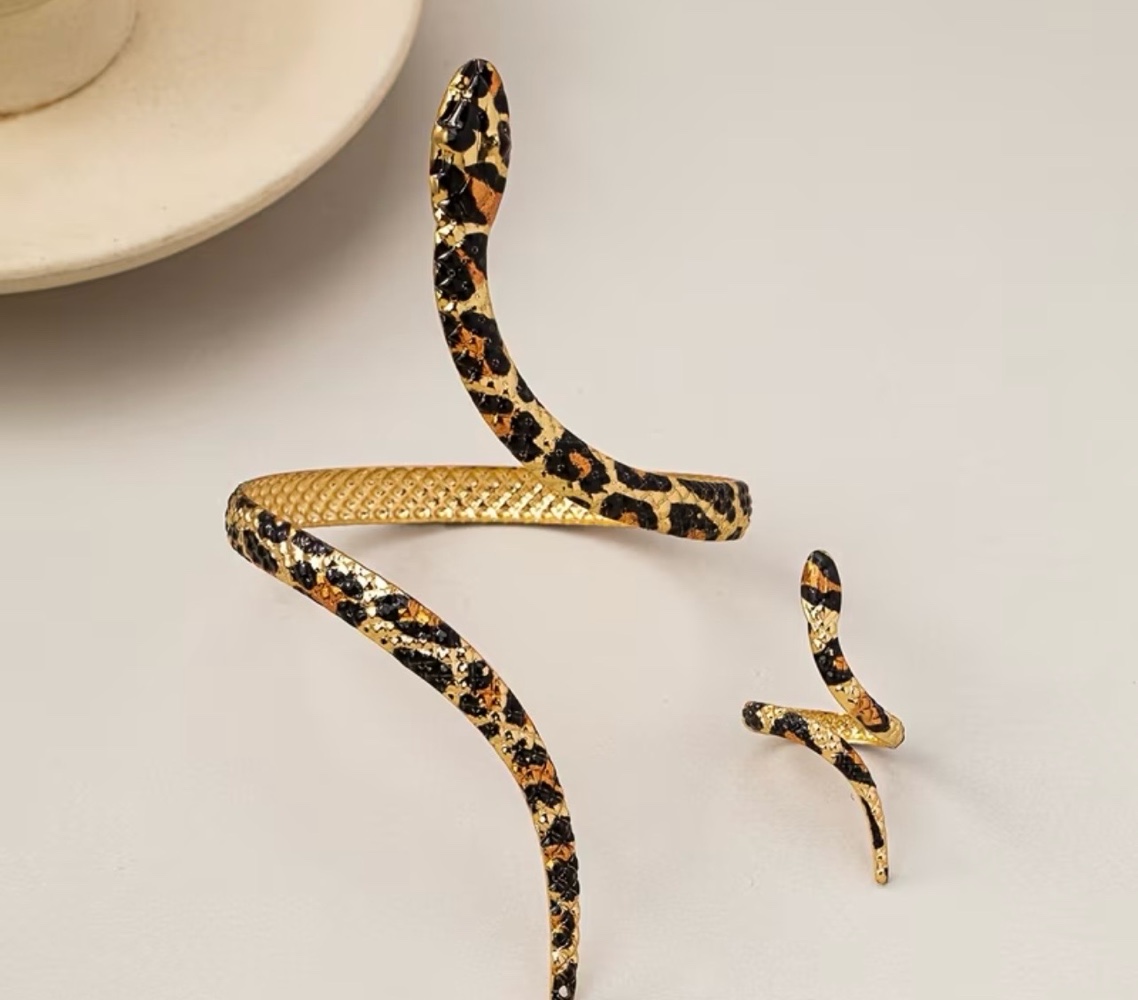 Snake Print Design Bracelet and Ring Set