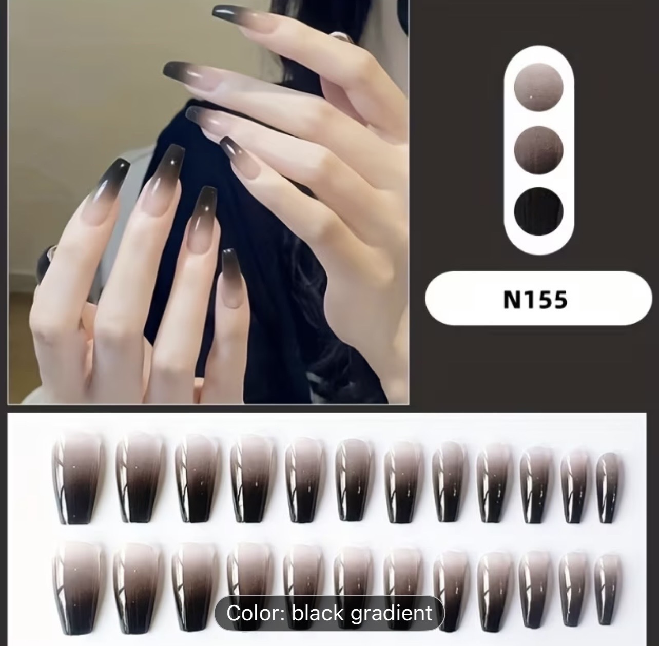Black Gradient Fake Nails