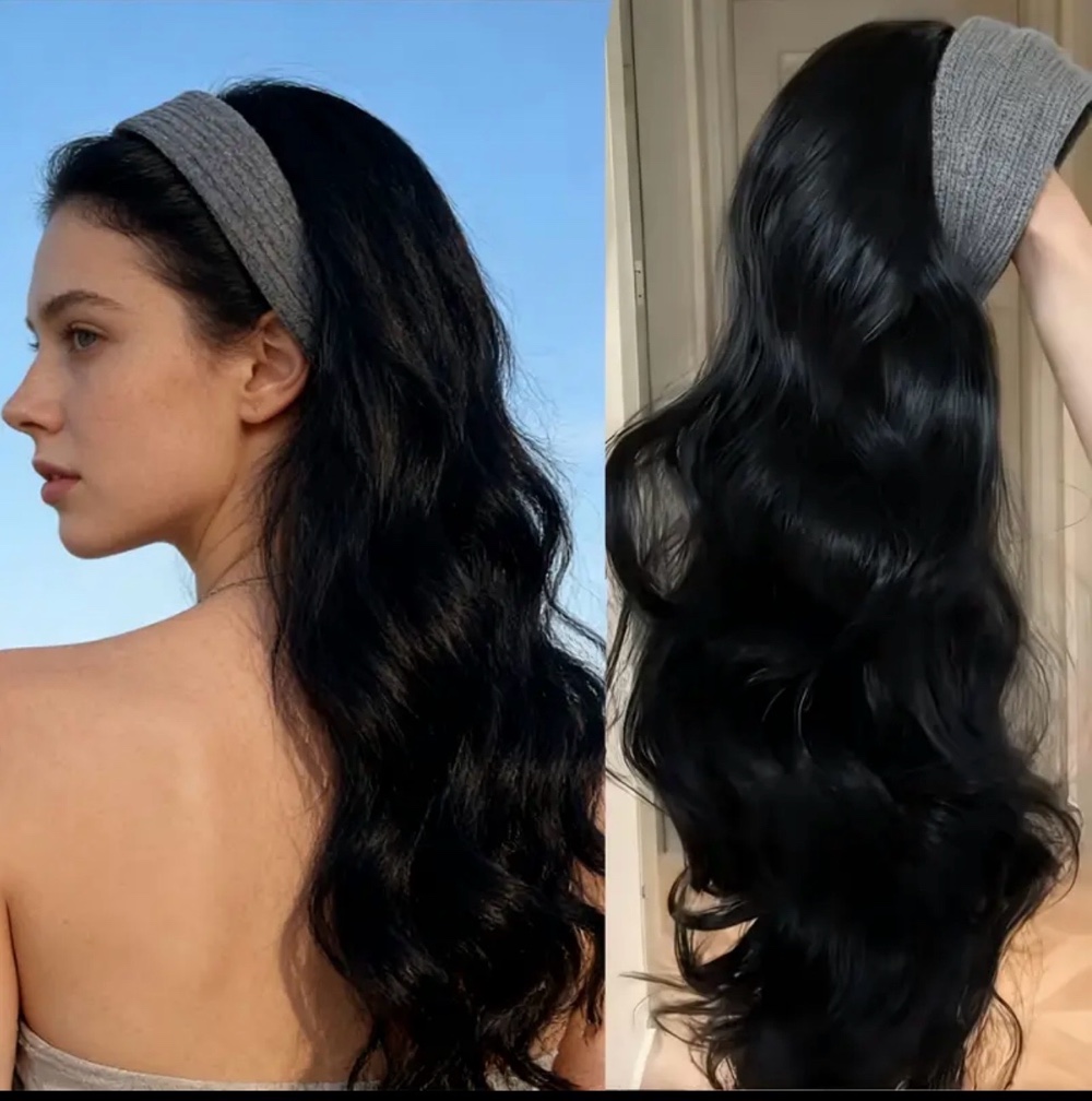 26-inch Gray Wide-band Headband Long Curly Hair