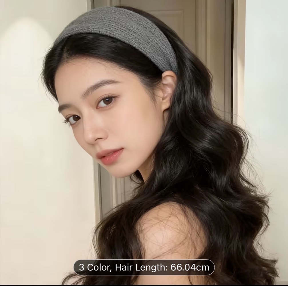 26-inch Gray Wide-band Headband Long Curly Hair