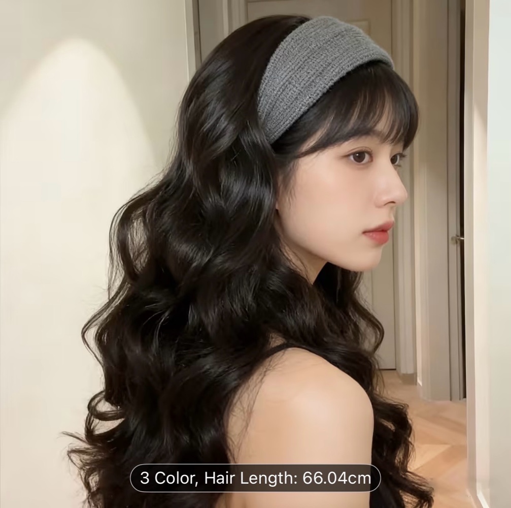 26-inch Gray Wide-band Headband Long Curly Hair