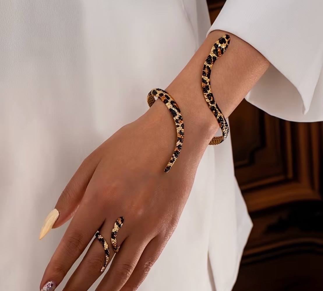 Snake Print Design Bracelet and Ring Set