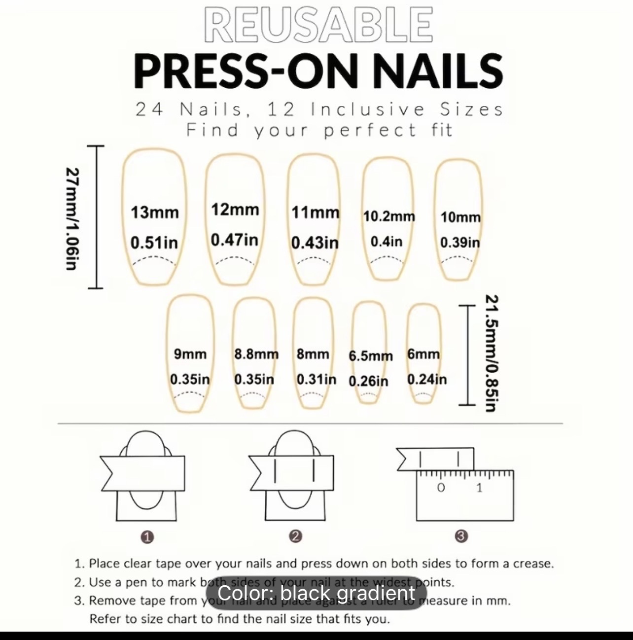 Black Gradient Fake Nails