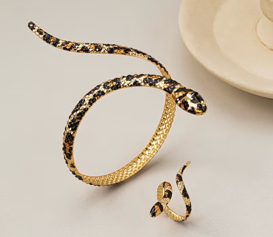 Snake Print Design Bracelet and Ring Set