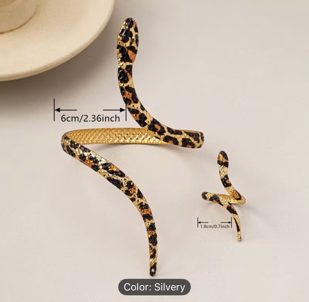 Snake Print Design Bracelet and Ring Set