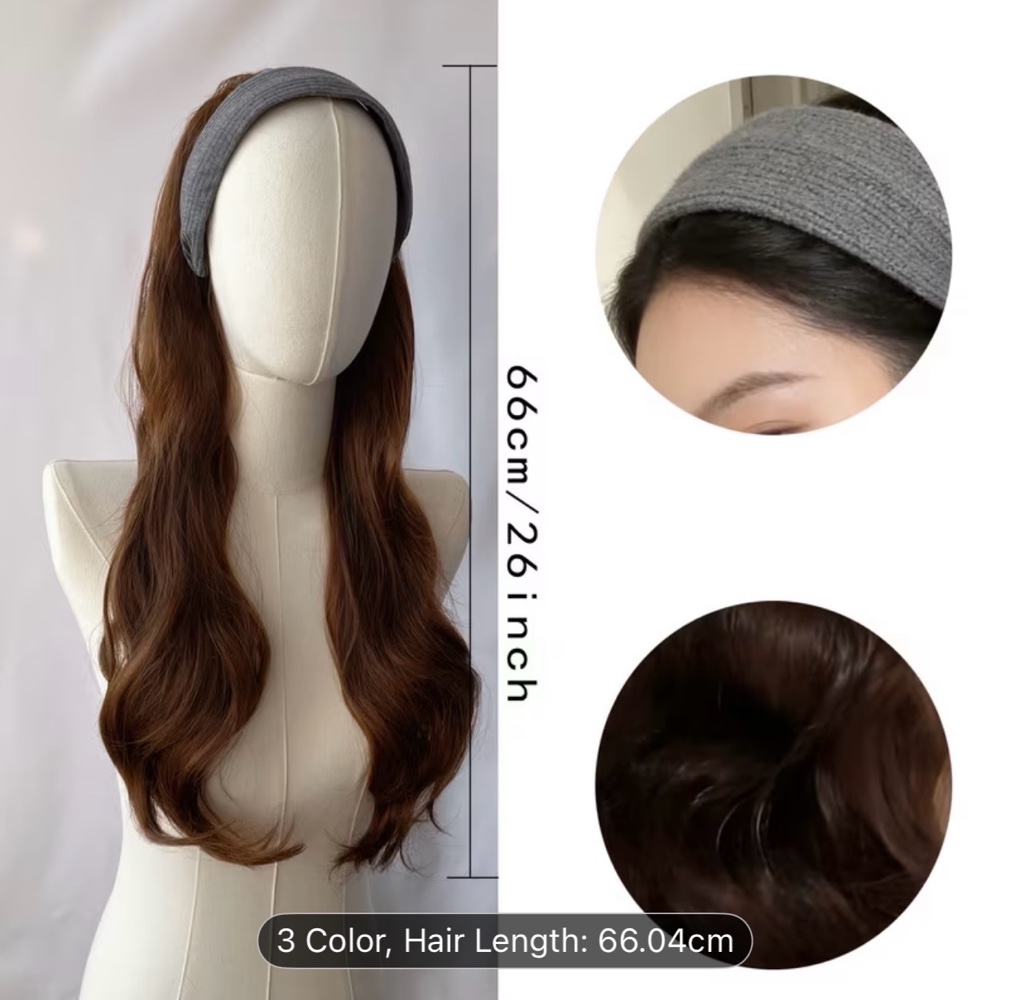 26-inch Gray Wide-band Headband Long Curly Hair